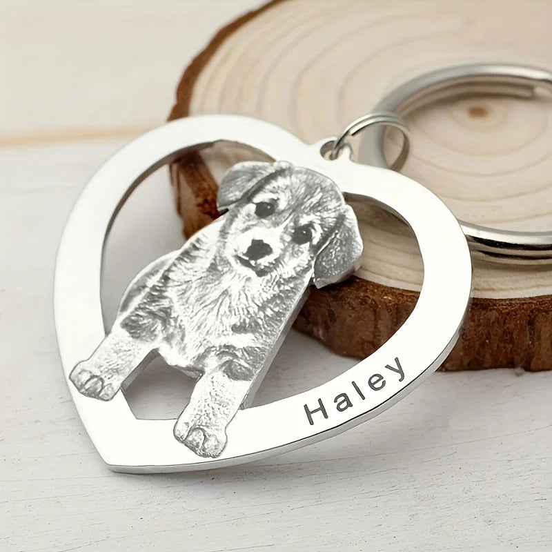【Customized Product】Personalized Stainless Steel Heart-Shaped Keychain - Customizable with family and couple photos, text, and date - Valentine's Day/Christmas gift - A memorable keepsake gift for family, couples, and pet