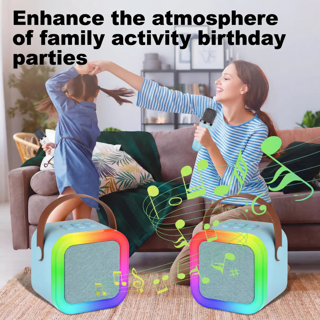 Kids Adult Karaoke Machine Portable Bluetooth Speaker with 2 Microphones RGB Light Voice Changer for Party Gift