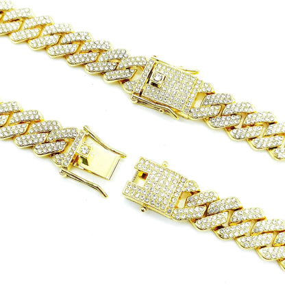 Fashion Men Cuban Link Iced Out Necklace 14MM width Rhinestones Chain Rapper CZ Cuban Chain Necklace Hip Hop Birthday Jewelry