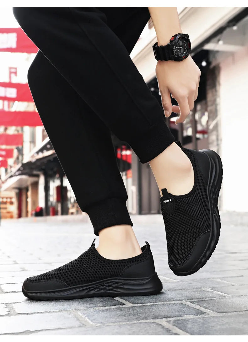 Men's Summer New Mesh Breathable Anti-Odor Slip-On Casual Shoes Lightweight Comfort Dad Walking Flats Soft Sole Outdoor Loafers