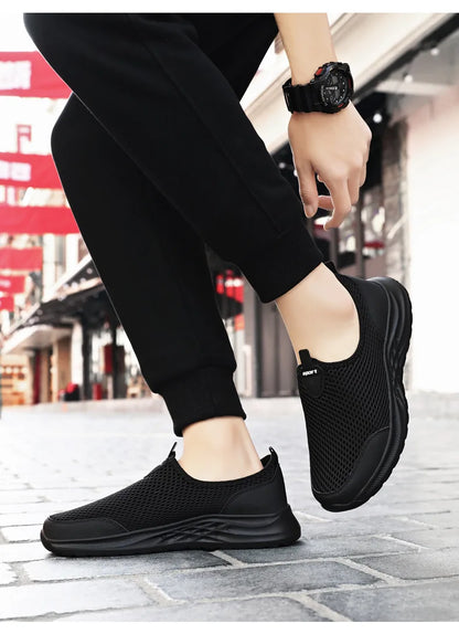 Men's Summer New Mesh Breathable Anti-Odor Slip-On Casual Shoes Lightweight Comfort Dad Walking Flats Soft Sole Outdoor Loafers