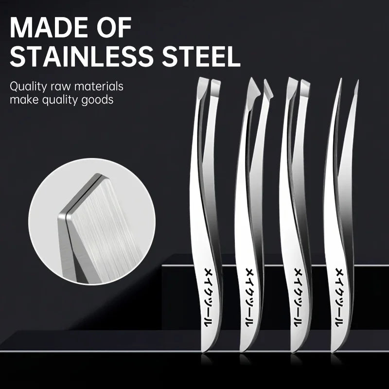 Precision Stainless Steel Tweezers for Eyebrow Hair Facial Hair Removal Splinter Blackhead Slant Beginners Beauty Tools