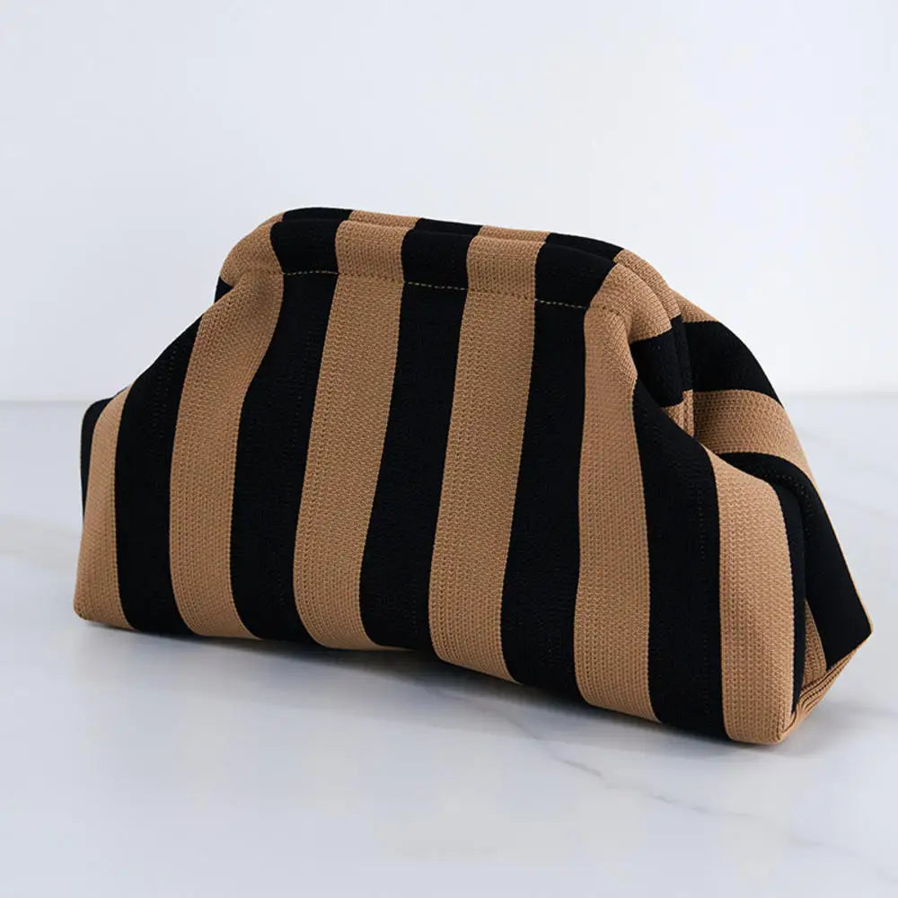Women's Striped Beach Clutch Bag Versatile Small Woven Crochet Handbags Purses Knitting Dumpling Clutch Casual Bag