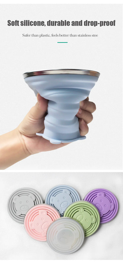 270ML Portable Silicone Folding Water Cup Outdoor Heat Resistant Foldable Mug With Lid Collapsible Travel Drinking Cups