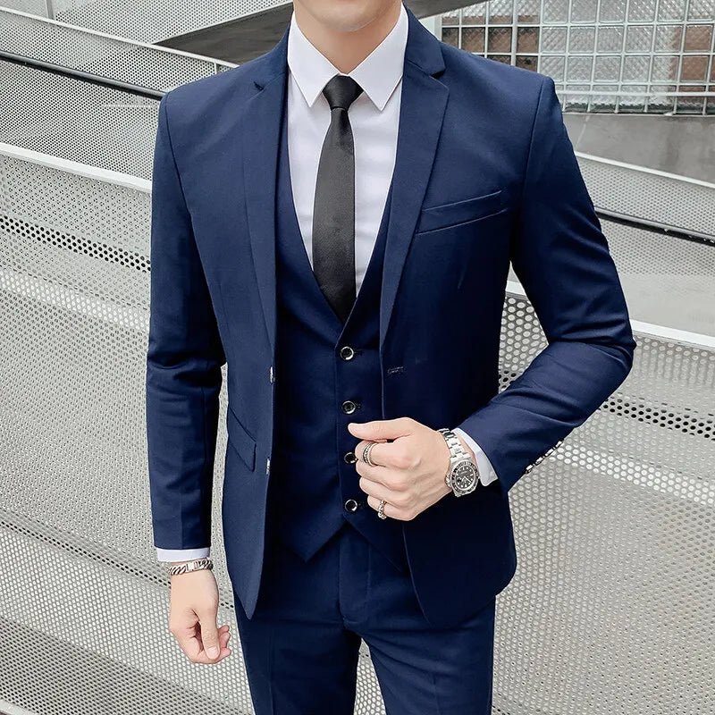 Suit (Blazer+Vest +Trousers) Men's Fashionable Gentleman Business Banquet Korean-style Formal Dress Casual Wedding 3-piece Set
