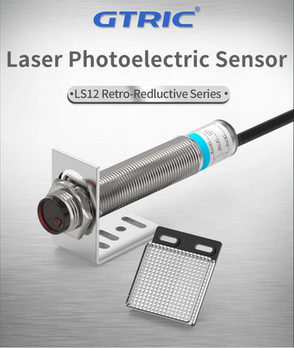 GTRIC Laser Photoelectric Sensor Retro-reflective M12 Series 10-30V NPN PNP Visible Spot 2mm Sensing Distance 6M Adjustable