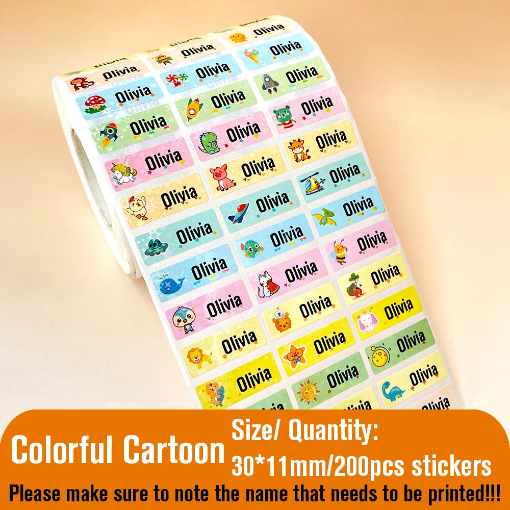 200Pcs Custom Waterproof Hebrew Name Stickers Personalized Children Hologram Label  Sticker With Students School Stationery Tag