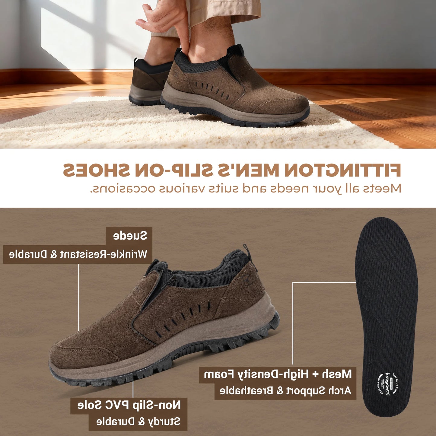 Men'S Slip On Shoes Hiking Go Walking Shoes Loafers Lightweight Comfortable Shock Absorption For Outdoor All-Day Comfort