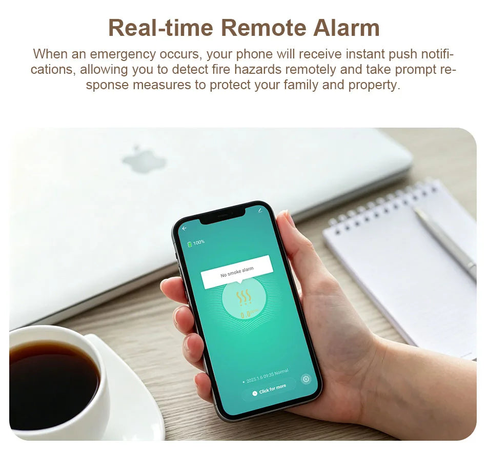 ZigBee WiFi Smart Smoke Detector Alarm, Works with Tuya Smart Life App Compatible Fire Sensor for Home Security, App Alerts