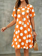 New Summer Women Dress Polka Dots Print Short Sleeve O-Neck  A-Line Dress Casual Loose Beach Sundress