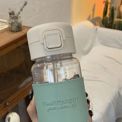 【LM】500ml Portable Water Bottle with Straw Creative Cute Leak-proof Plastic Drinking Bottle Milk Coffee Tea Juice Cup Drinkware