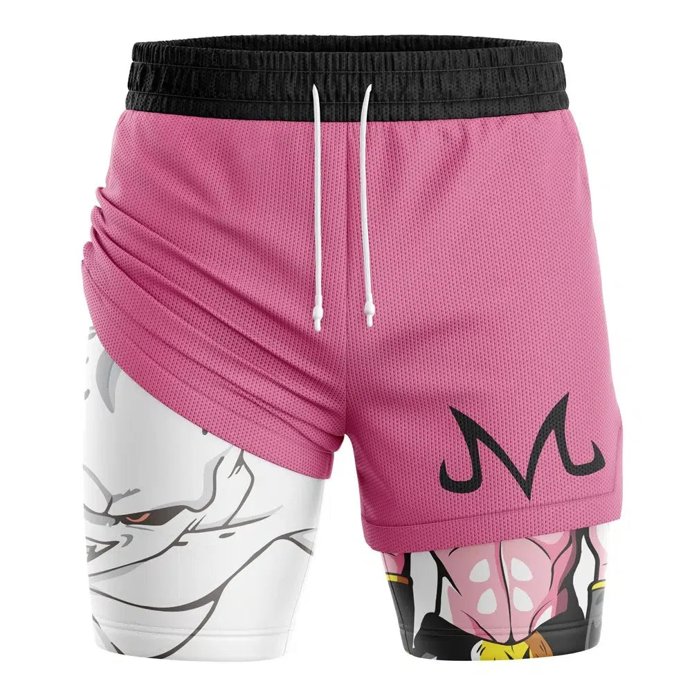 2026 Summer Dragon Ball Z Kid Buu Majin Mark 2-in-1 Double Layer Gym Shorts, Oversized Men's Fitness Retro Streetwear Unisex Y2k
