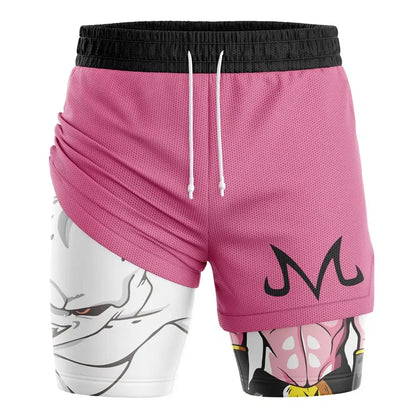 2026 Summer Dragon Ball Z Kid Buu Majin Mark 2-in-1 Double Layer Gym Shorts, Oversized Men's Fitness Retro Streetwear Unisex Y2k