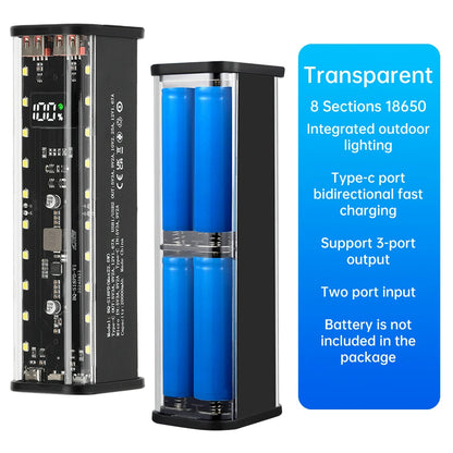 8Slots 18650/21700 Power Bank Case DIY Kit Mecha Transparent Quick Charge Flash Charger Battery Case Kit Power Bank Box Type C