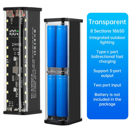 8Slots 18650/21700 Power Bank Case DIY Kit Mecha Transparent Quick Charge Flash Charger Battery Case Kit Power Bank Box Type C