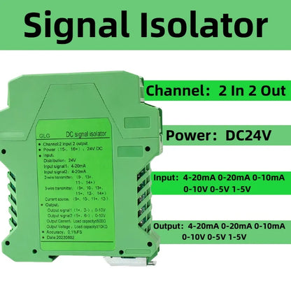4-20mA to 0-10V DC Signal Isolator 0-10mA 0-20mA to 0-10V 0-5V 1-5V Analog Signal Isolator 1 In 1 Out 1 In 2 Out