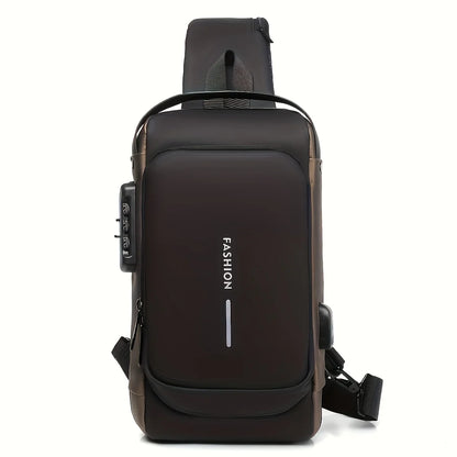 Men's anti-theft chest bag, fashionable motorcycle and casual sports sloping backpack, durable Oxford fabric