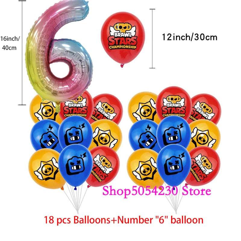 Brawl Stars Happy Birthday Party Supplies Set Cartoon Game Theme Tableware, Paper Plates & Backdrop Decorations for Celebrations