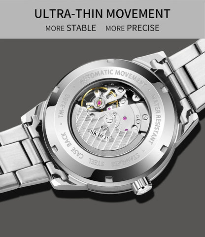 SKROX Original Luxury Brand Waterproof Tourbillon Automatic Clock Steel Skeleton Mechanical Man Watch Business Male Wristwatches