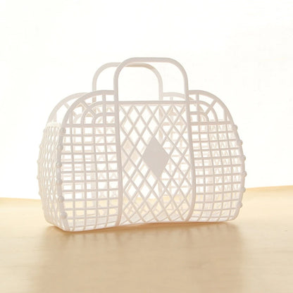 Summer Jelly Bag Portable Vegetable Basket Hollow Jelly Bag Girl Large Capacity Holiday Handbag Jelly Beach Tote Bags Organizer