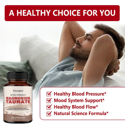 Magnesium Taurate Capsules, High Absorption Chelated, Supports Heart Health, Calm Stress, Restful Sleep & Restless Leg Relief