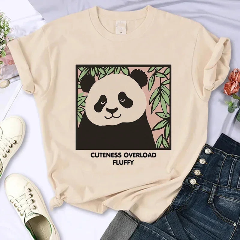Cartoon Casual Creative T-shirt Vintage Round Neck Clothes Funny Cute Panda Printed T Shirt for Women Summer Sleeve