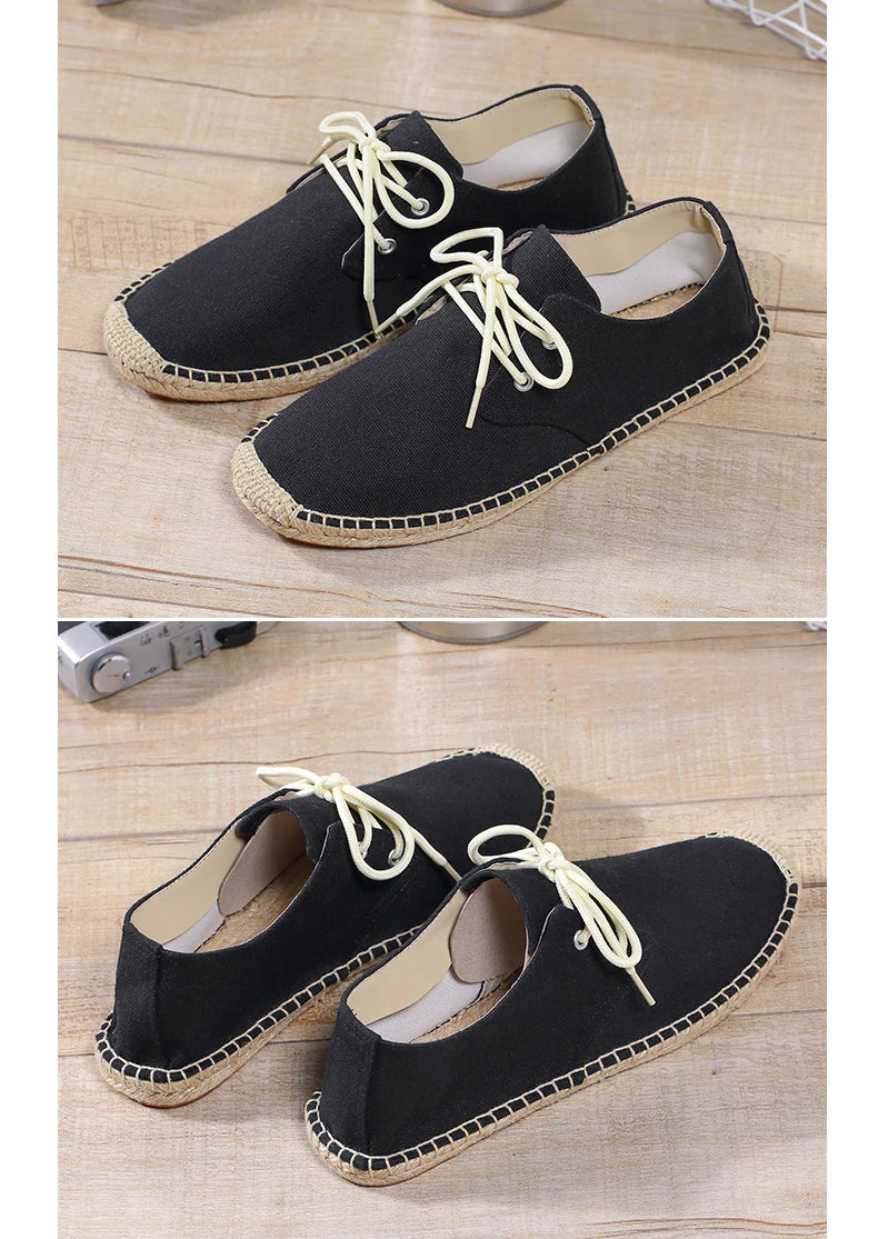 Male Casual Canvas Hemp Insole Fisherman Light Shoes Ethnic Style Men Espadrille Flats Shoes Summer Casual Shoes Driving Shoes