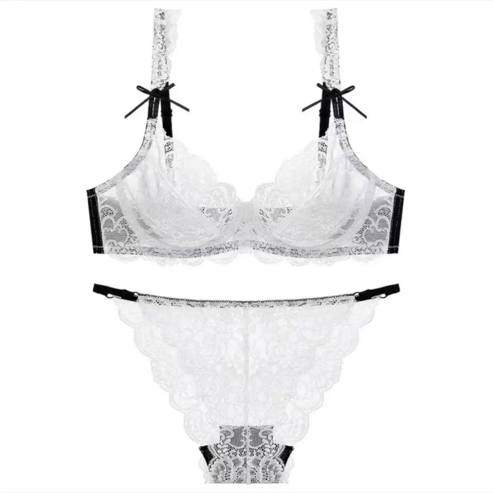 Romantic Atmosphere Lace Minimizer Bra Ultra Thin Sponge Free Wirefree Women Seamless Full Coverage Bust Push Up Set BANERDANNI