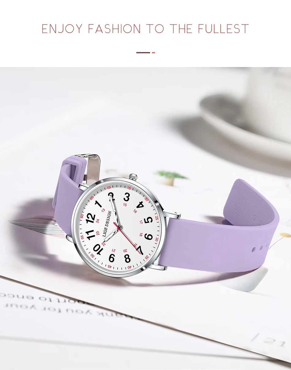 LIGE New Fashion Women's wristwatch Ultra-Thin Quartz Watches for Woman Waterproof Luminous Silicone Ladies Watches Pink Clock