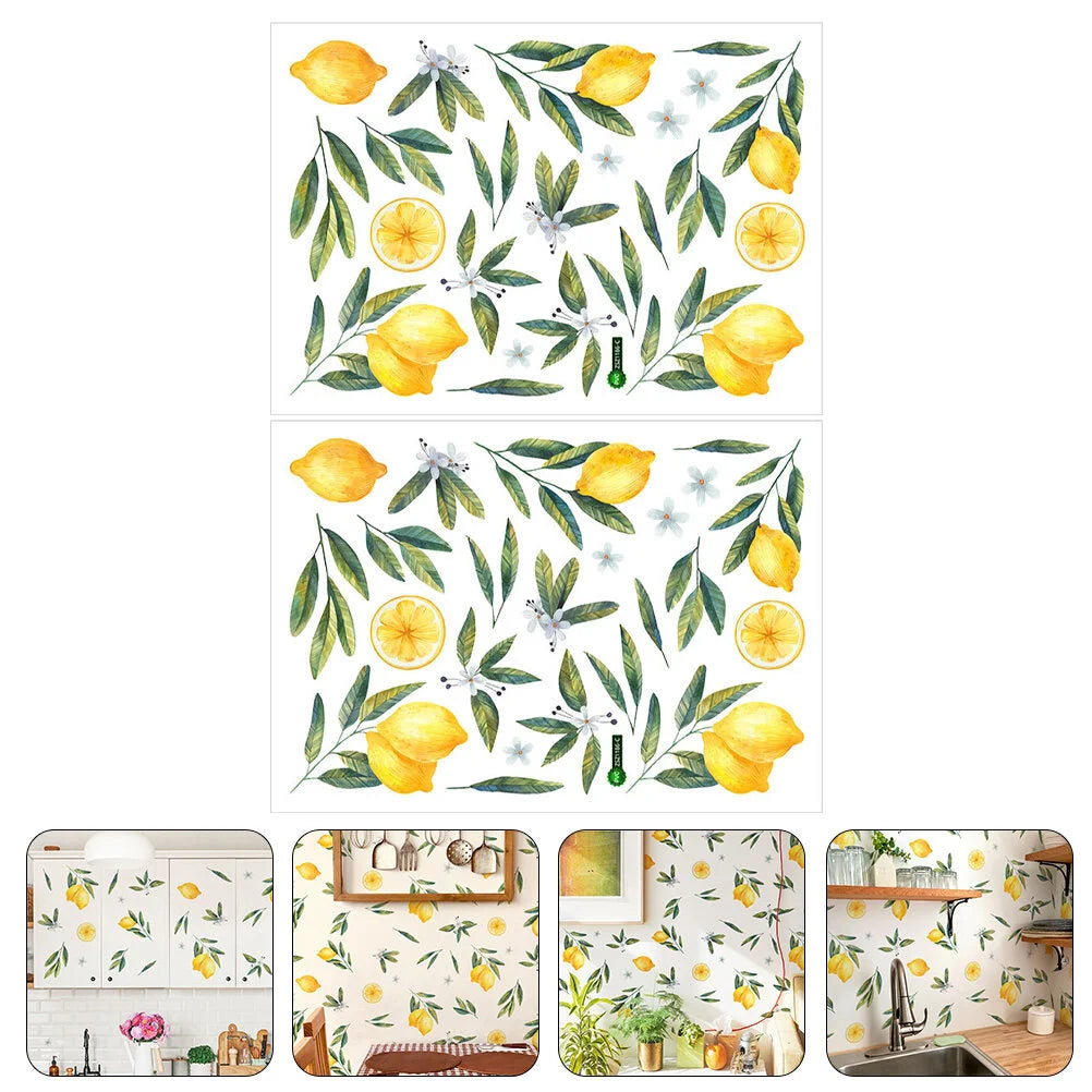 2 Sheets Mural Wall Decor Decals Walls Room Sticker Cabinet Kid Home Lemon Bedroom Fruit Minimalist Stickers For Children'S Room