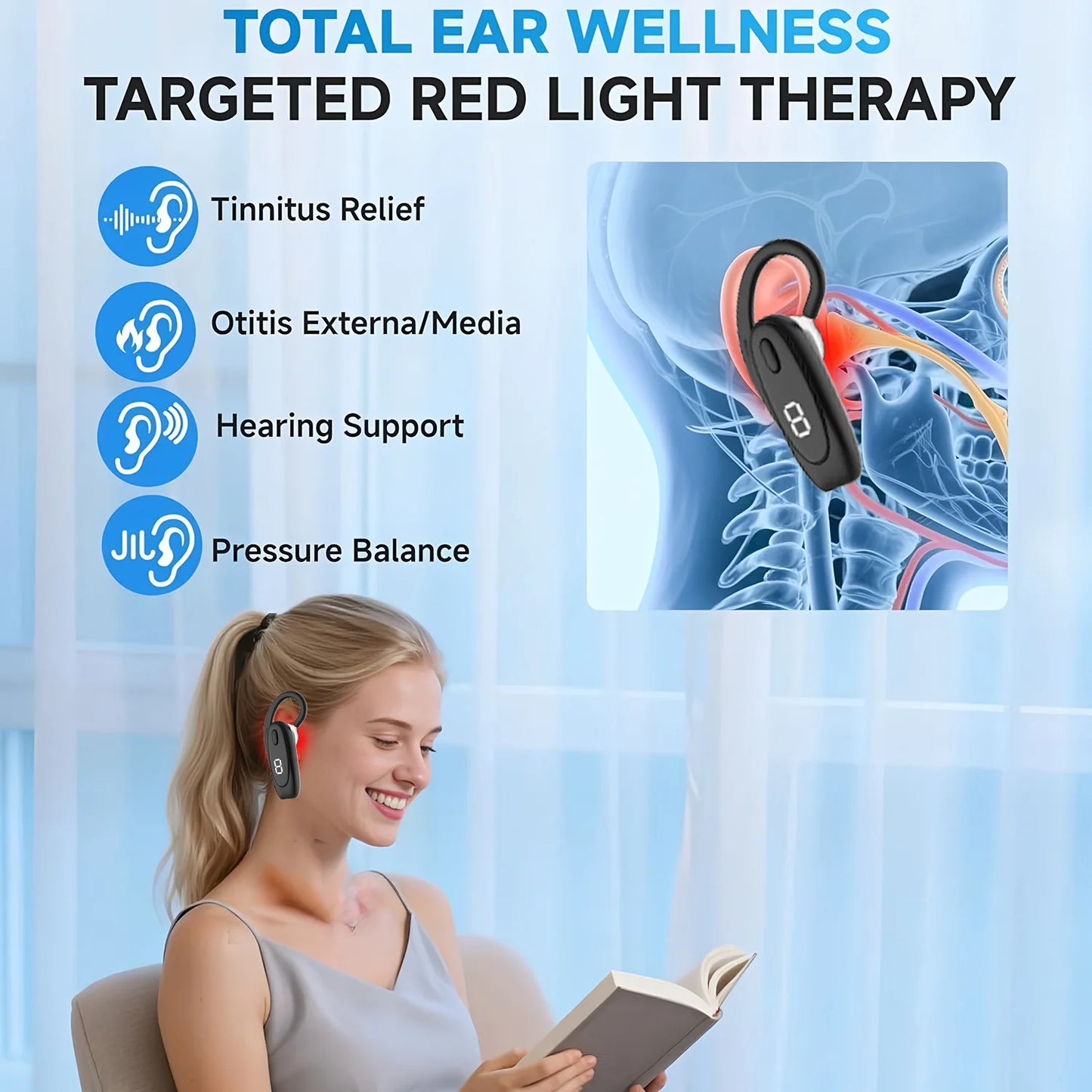 650nm Laser Therapy Earplug for Tinnitus & Otitis Media Deafness Treatment Ear-hanging Style Earplug for Health Care