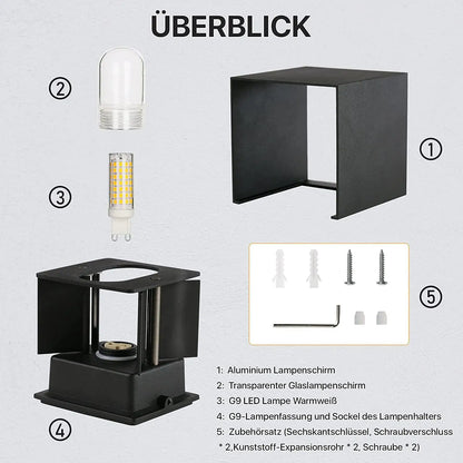 Modern LED Wall Lamp Waterproof IP65 Aluminum LED Wall Light Outdoor Indoor G9 Replaceable Bulb for Living Room Bedroom Hallway