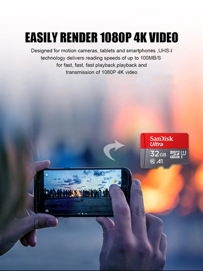SanDisk 100% Original Memory Card 128GB 64GB 32GB A1 Micro SD Card Class 10 UHS-1 TF Flash Card for Samrtphone/PC