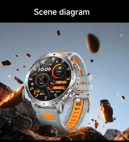Smartwatch LIGE 2026 wojskowy, bateria 1400mAh, dla mężczyzn, latarka zewnętrzna, wodoodporność IP68, pulsometr, połączenia Bluetooth, bransoletka sportowa