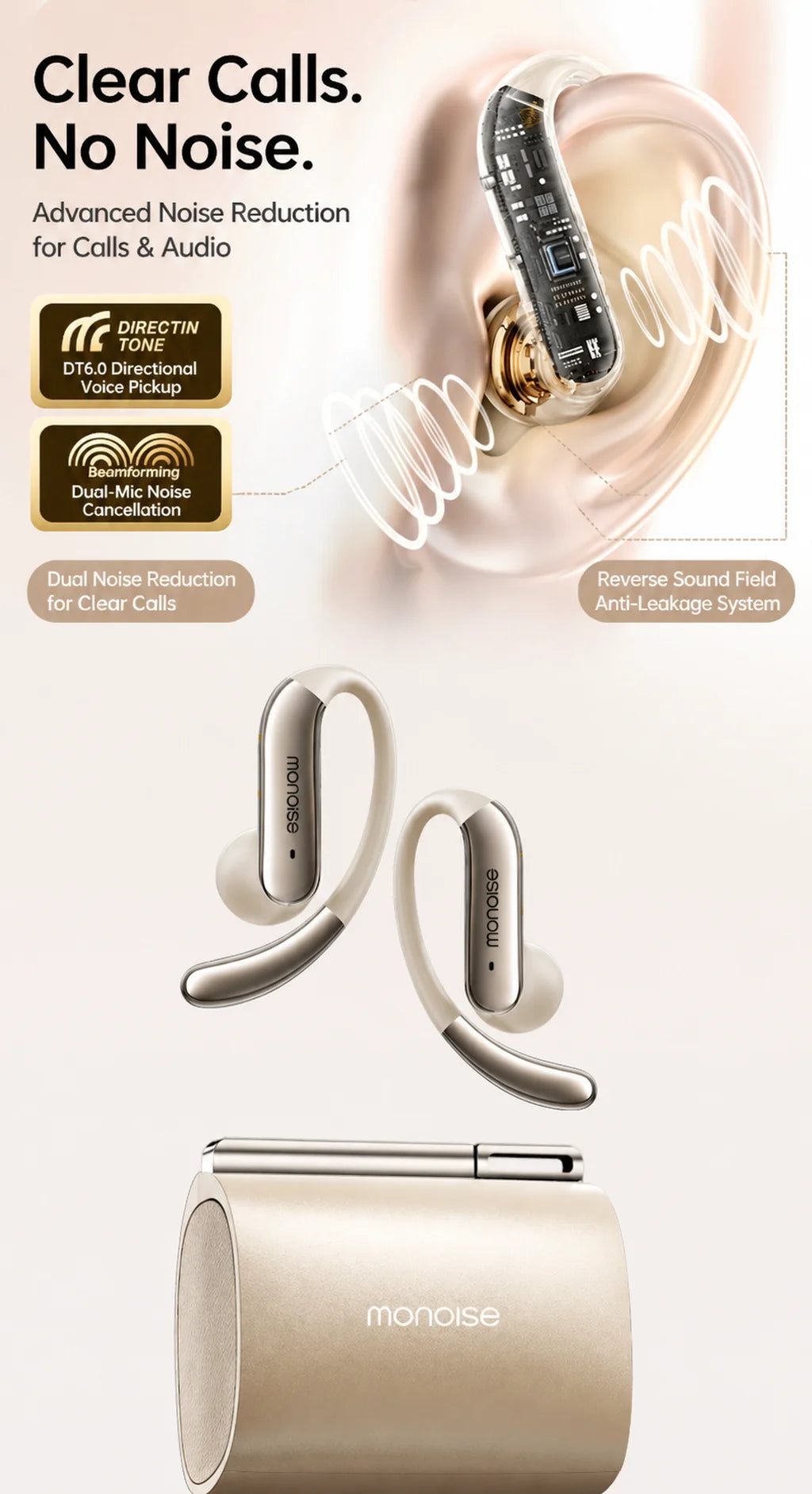 MONOISE Q13 AI Translation Earbuds Open Ear Wireless Bluetooth Headphones Real Time Translator HiFi LDAC Sport Earphones