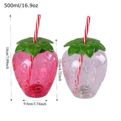 2PCS Strawberry Straw Cup 500ML Fruit Shaped Cups Plastic Pineapple Juice Tea Bottle for Summer Beach Juice Cup Beverage Cup