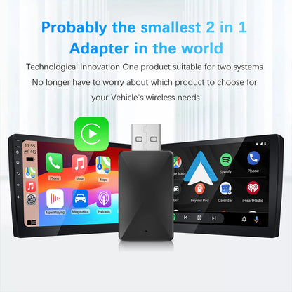 2 in 1 AI Box Mini Adapter Wired to Wireless Carplay&Android Auto Compatible with 99% of Cars Plug and Play WiFi Smart Dongle
