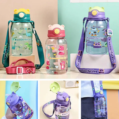 650ml Cute Water Bottle Cup With Straw Adjustable Shoulder Strap Portable Leakproof Students Kids Adults Outdoor BPA Safe 2026