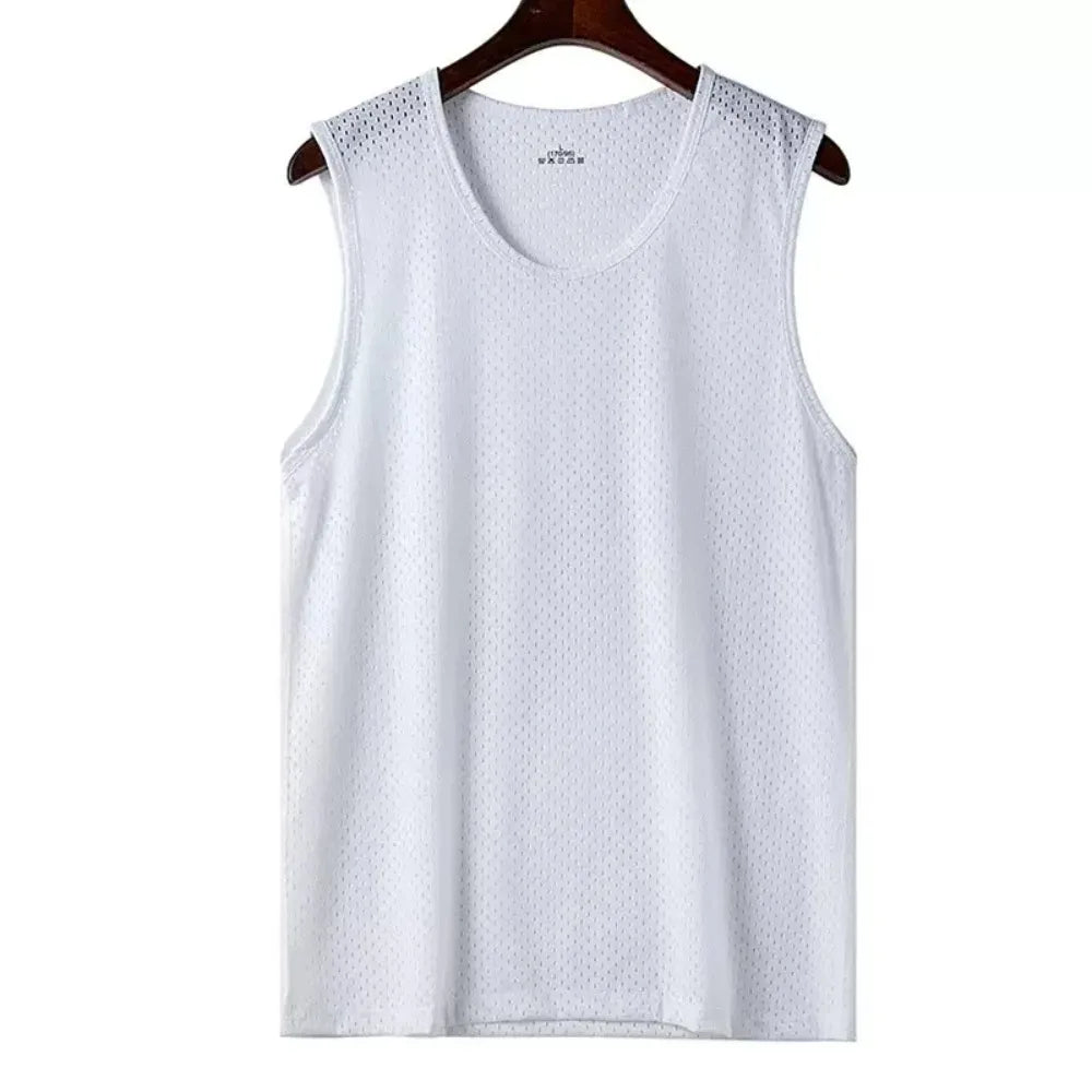 2026 Summer New Men's Ice Silk Mesh Breathable Vest Lightweight Sports Wear Sleeveless T-shirt Casual Fashion Comfortable Tank