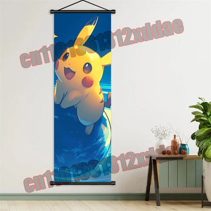 Pokemon Anime, Bulbasaur, Charizard, Eevee, Pikachu, Print Art White Canvas Scroll Painting Modern Room Decor Wall Art Painting