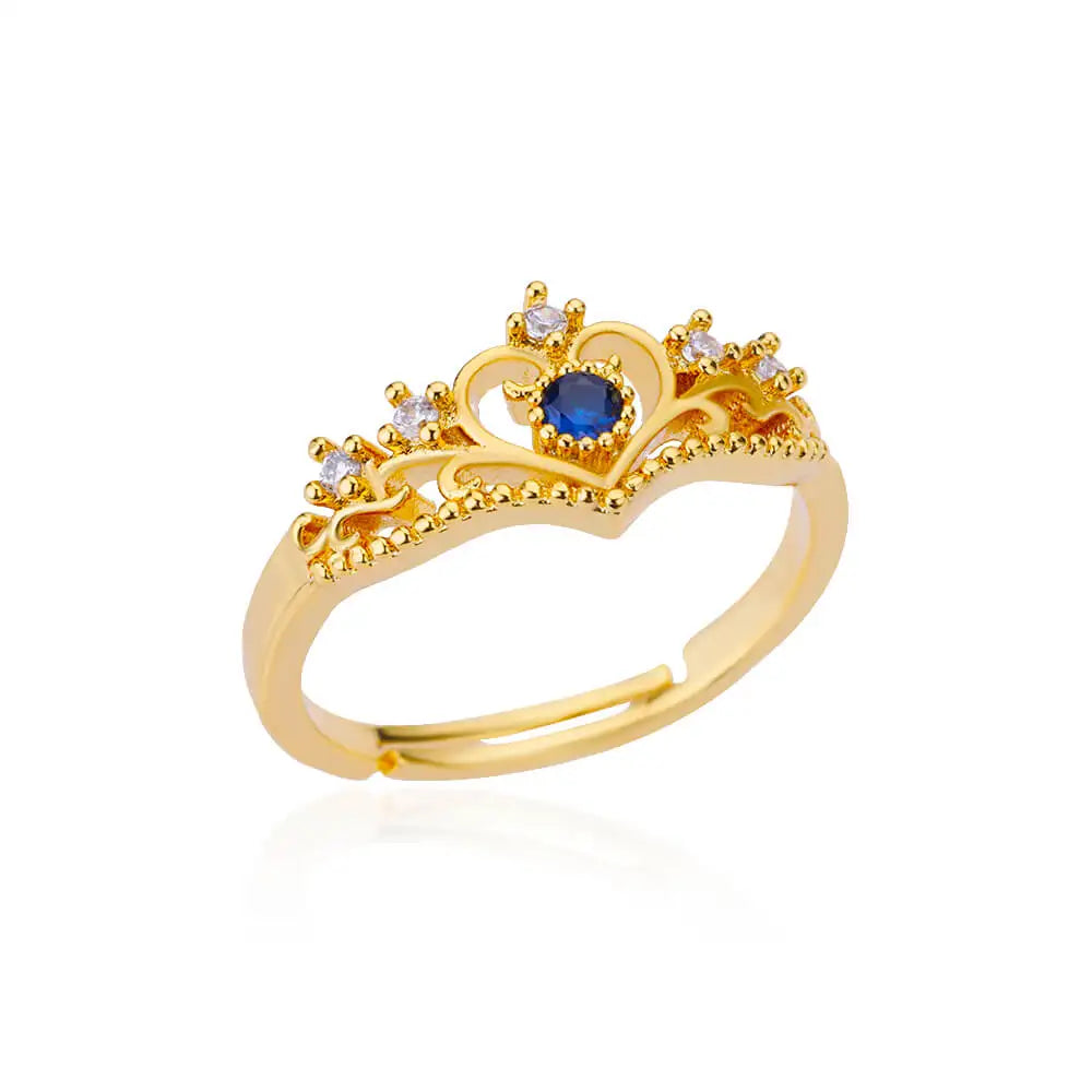 Blue Zircon Crown Rings For Women Stainless Steel Gold Color Adjustable Crown Ring 2026 Trend Design Female Wedding Jewerly Gift