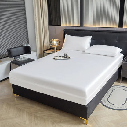6-Sided Zipper Mattress Encasement Luxury Cooling Satin Dustproof Mattress Protector, Full All Around Deep Pocket Mattress Cover