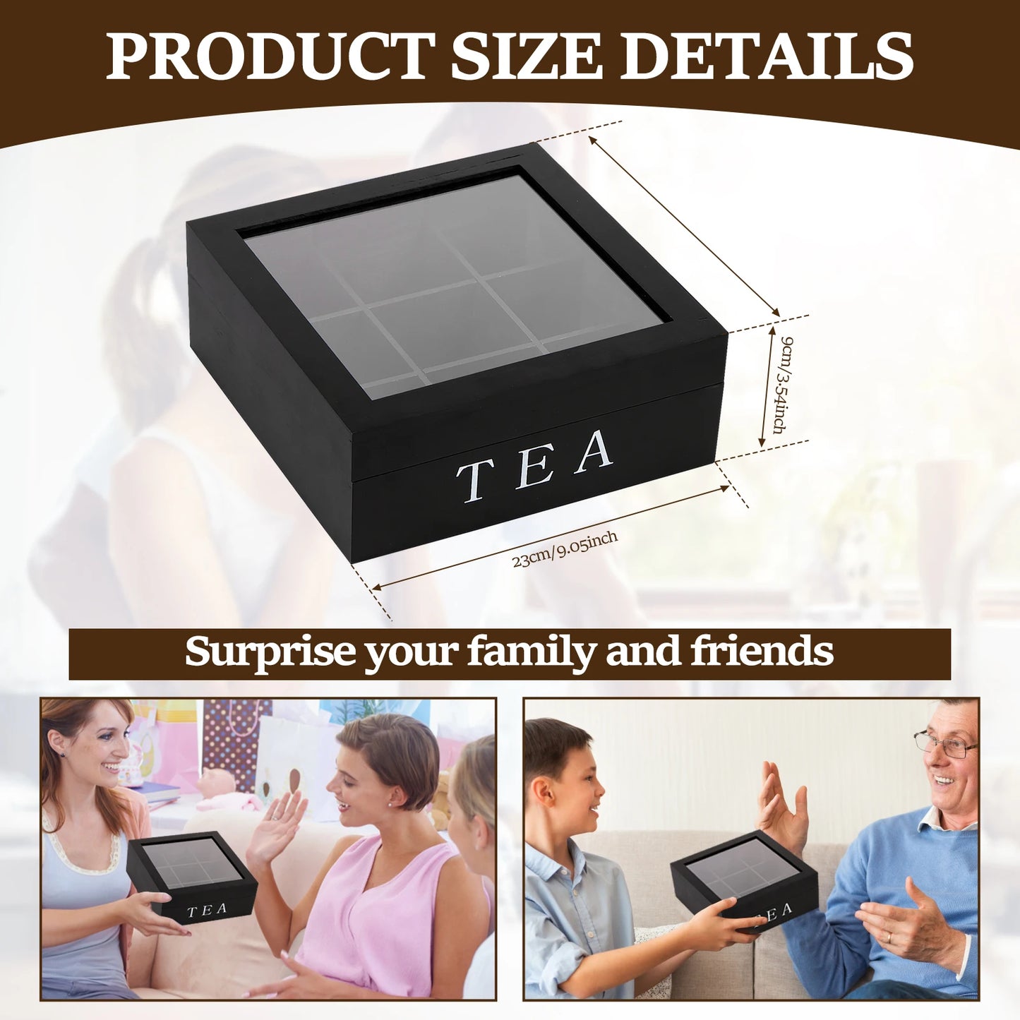 Grids Wooden Tea Bag Holder Sugar Packets Spice Pouches Storage Case Instant Coffee Bag Boxes With Clear Lid Tea Bag Organizer