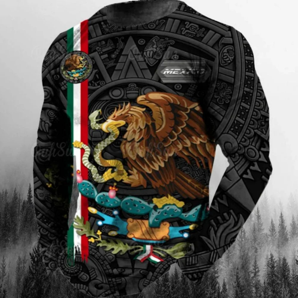 Fashion Mexican Flag T-Shirts Mexico 3D Print Men Woman Long Sleeve T Shirt Streetwear Oversized Harajuku Kids Tees Top Clothing