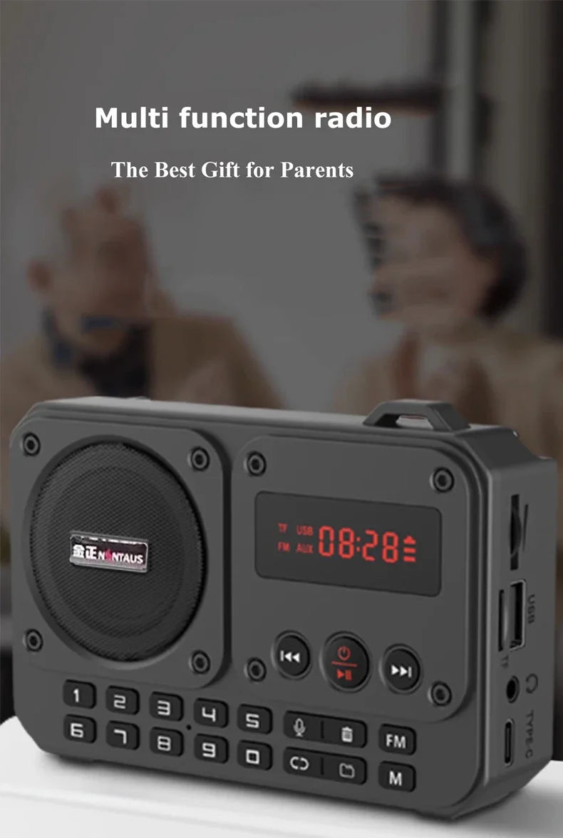 Mini Portable FM Radio Multifunctional Radios Bluetooth Speaker Recorder with LED Display Folder Switching TF Card U Disk Play