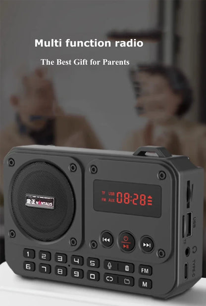 Mini Portable FM Radio Multifunctional Radios Bluetooth Speaker Recorder with LED Display Folder Switching TF Card U Disk Play
