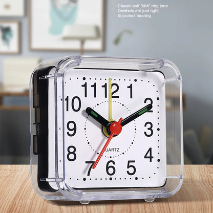 1PC Square Small Alarm Clock Acrylic Frame Quartz Movement Accurate Time Bedside Desk Clock for Bedroom Wake Up Student Clock