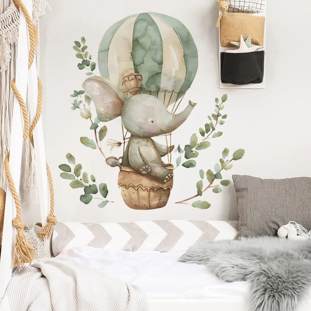 1pcs cartoon spring elephant hot air balloon children's room bedroom porch home decoration wall stickers self-adhesive