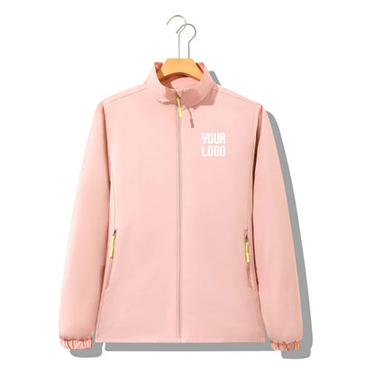 Stand collar zipper outdoor windbreaker, unisex UV-resistant waterproof jacket, customizable LOGO