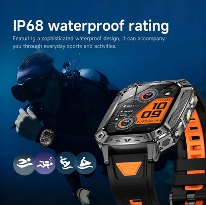 LIGE Wojskowy Inteligentny Zegarek 2.01'' Ekran HD Outdoor Sportowy Męski Zegarek SOS Czerwony Alarm Migająca Latarka Monitor Zdrowia Smartwatch